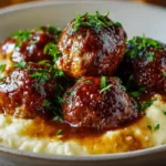 Salisbury Steak Meatballs With Garlic Herb Mashed Potatoes