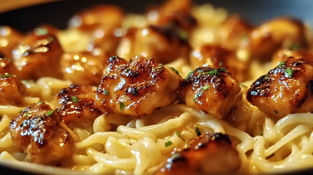 Garlic Butter Chicken Bites with Savory Creamy Parmesan Pasta