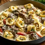 Cheesesteak Tortellini in Creamy Provolone Sauce