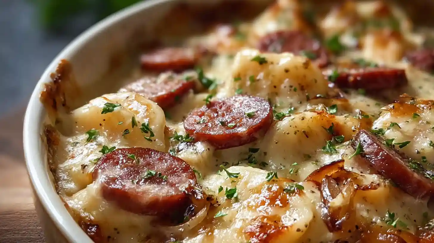 Crockpot Pierogi Casserole With Kielbasa