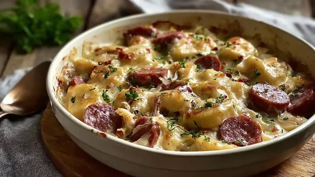 Crockpot Pierogi Casserole With Kielbasa