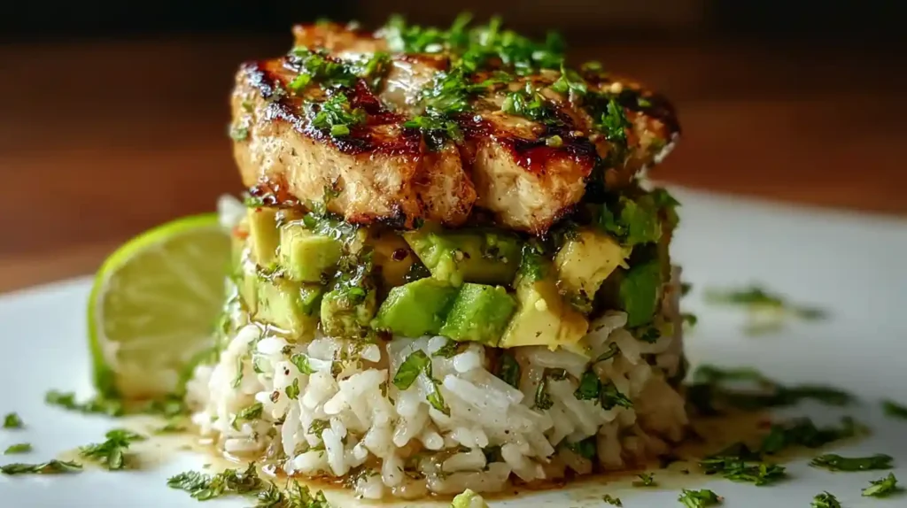Honey Lime Chicken & Avocado Rice Stack