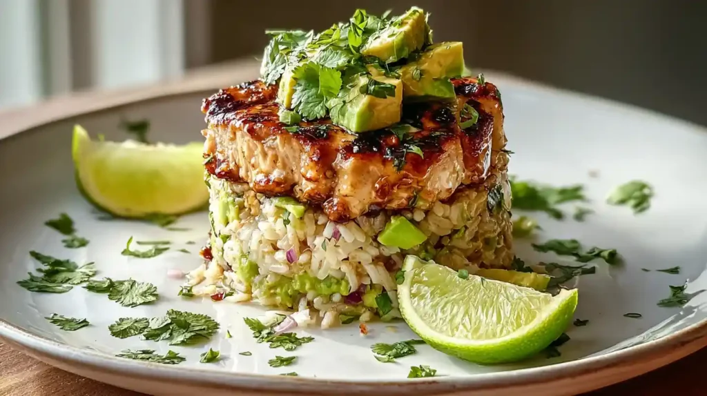 Honey Lime Chicken & Avocado Rice Stack