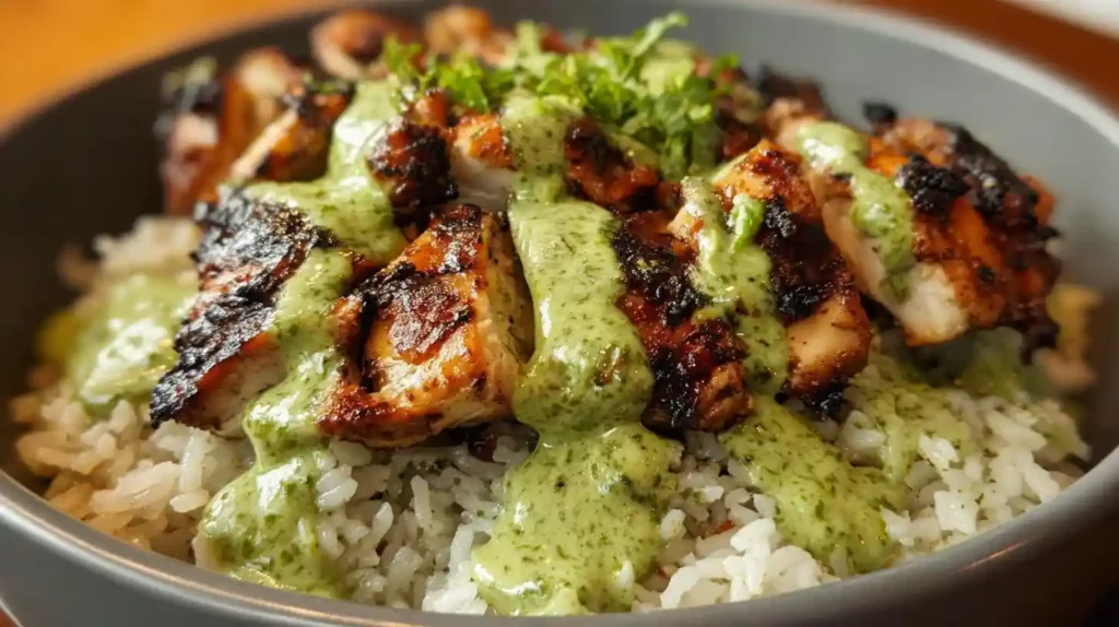 Peruvian Chicken And Rice with Green Sauce