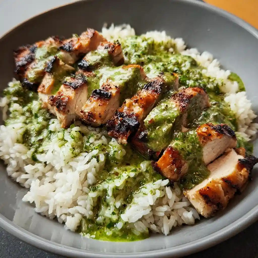 Peruvian Chicken And Rice with Green Sauce