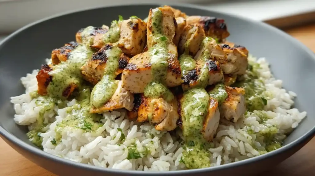 Peruvian Chicken And Rice with Green Sauce