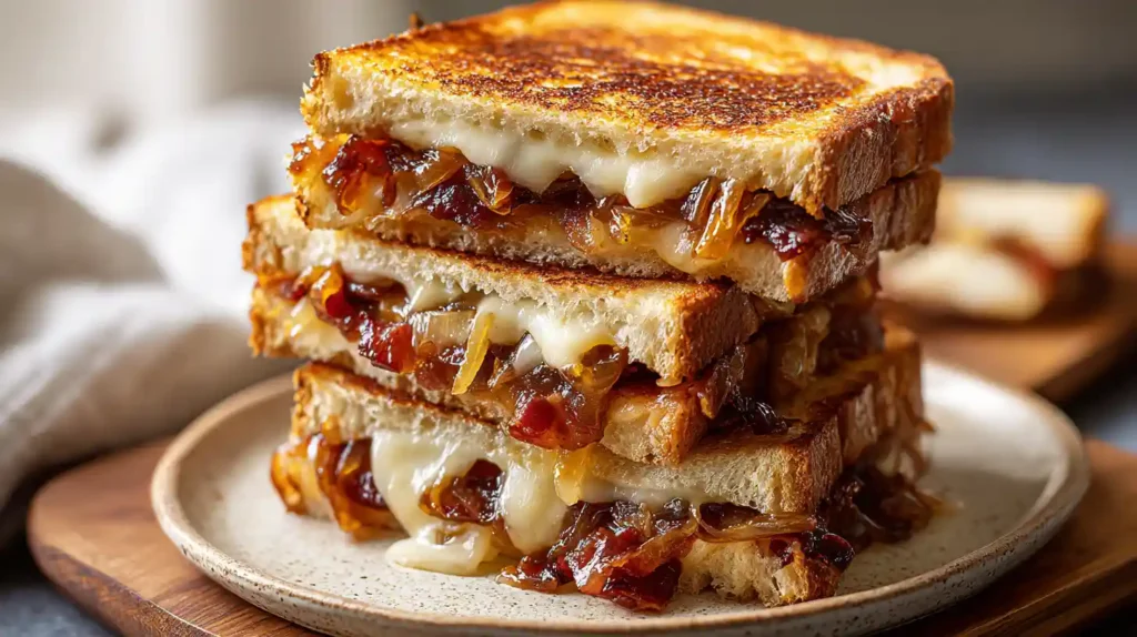 Bacon and Caramelized Onion Grilled Cheese Sandwiches
